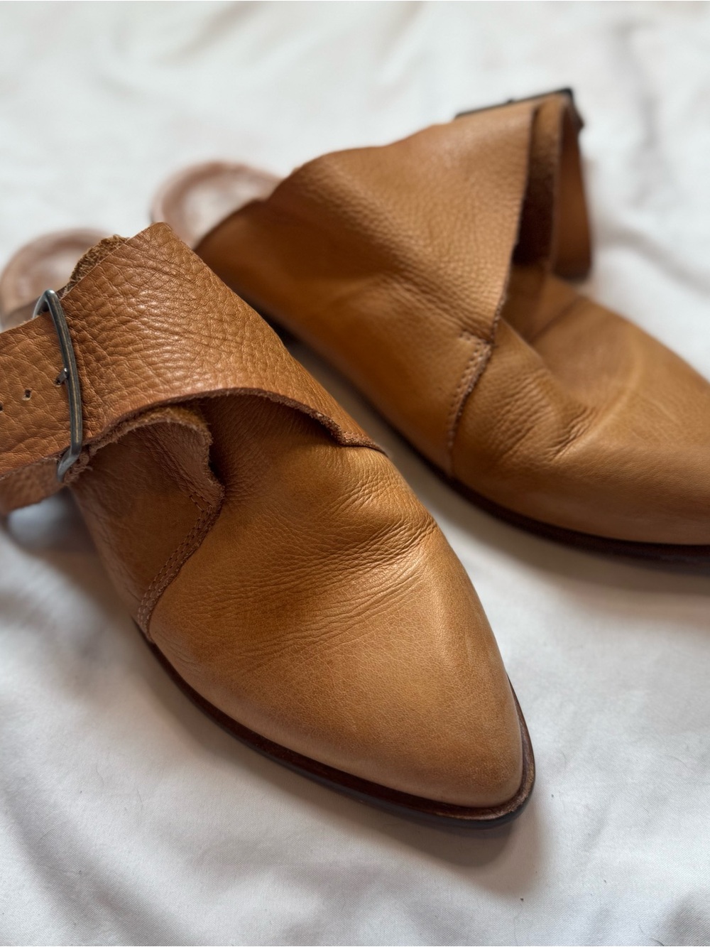 Free People Cognac Leather Pointed Buckle Mules - Picture 2 of 8